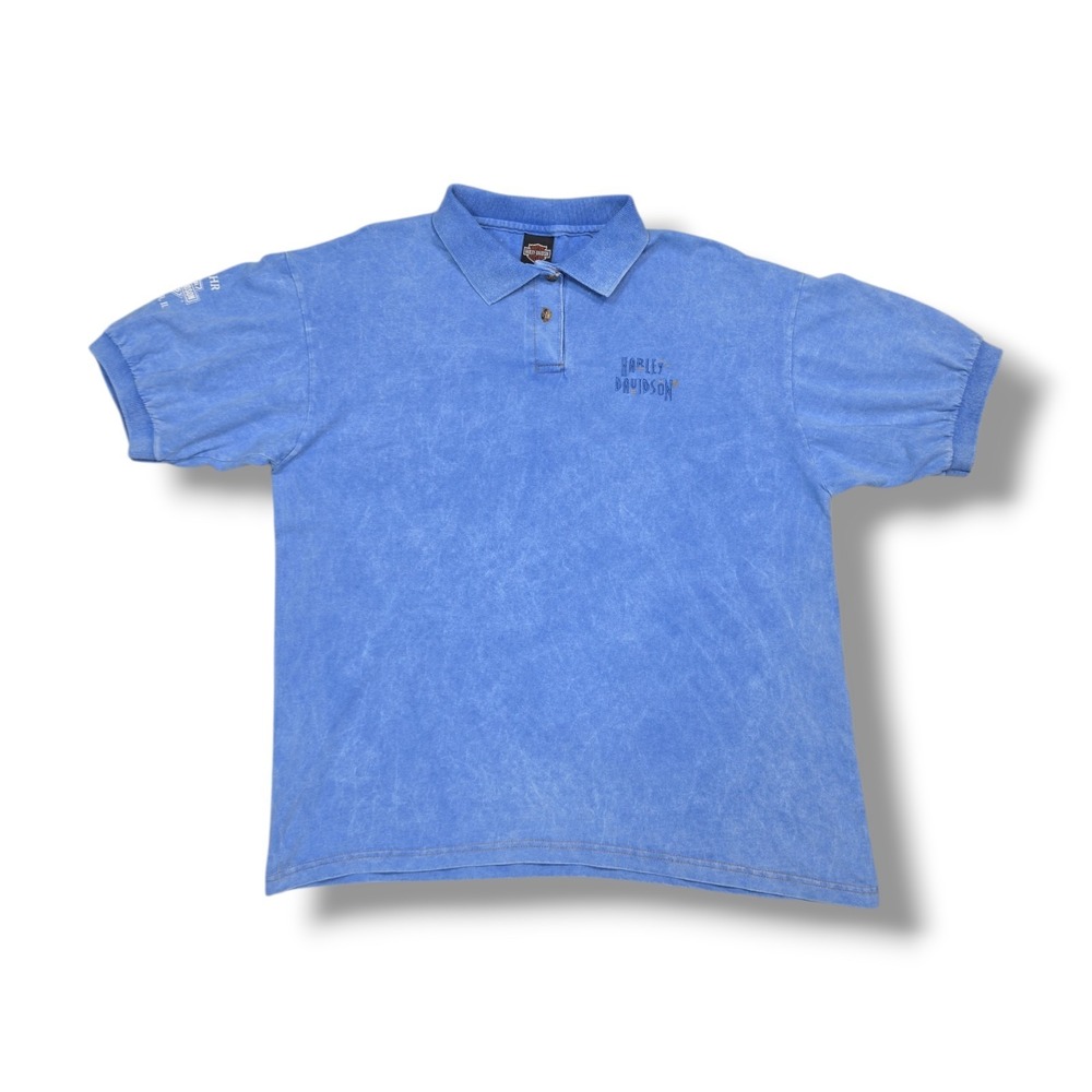 Vintage HARLEY DAVIDSON Embroidered Blue Polo Shirt Men's XL USA Made